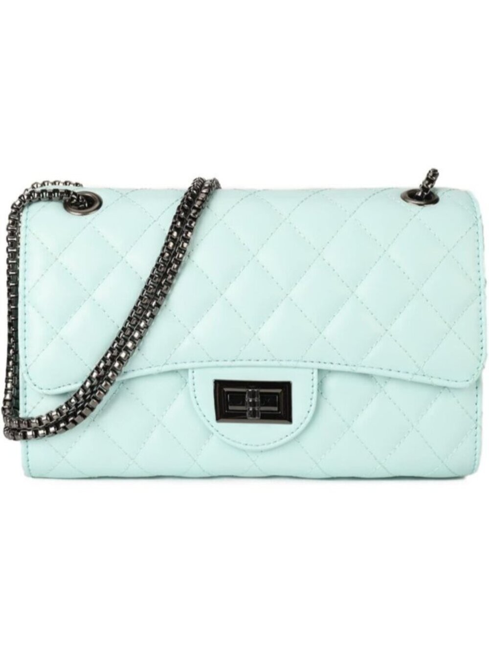 〽️Women's Light Blue Structured Purse Chain Strap Quilted Crossbody Shoulder Bag